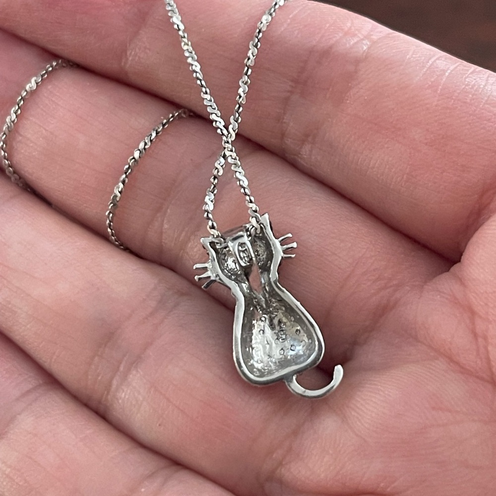 Black Diamond Solid Sterling Silver Cat Pendant &… - image 7